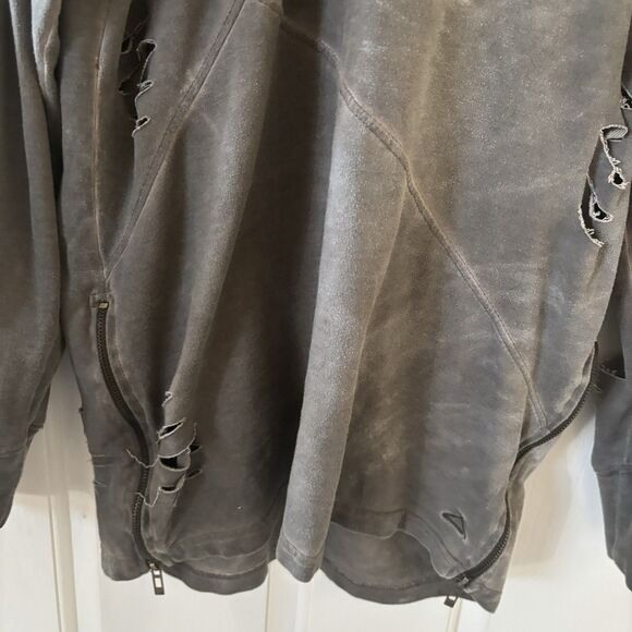 Men Thrashed Quarter Zip Pullover Hoodie Gray Size XL Grunge Punk Distressed 90s - Picture 4 of 14